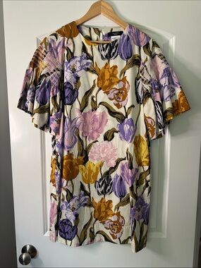 MaxMara Floral Shift Dress in Cream, Lavender, Mustard, Pink